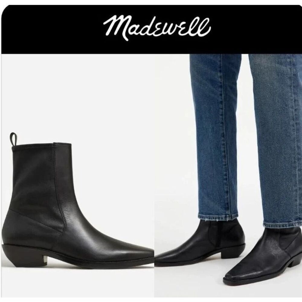New Madewell The Idris Black Leather Ankle Boot Women Size 9 Western Inspired - Picture 1 of 6